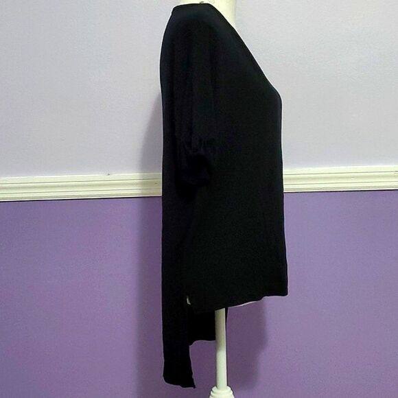 Color Thread Classic Black Soft Modal Short Sleeve Slouchy Top Athleisure - Picture 4 of 7